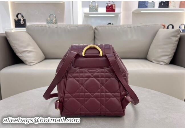 Popular Style Dior Medium Dior Caro Backpack Bag in Macrocannage Lambskin D1002 Dark Burgundy 2024