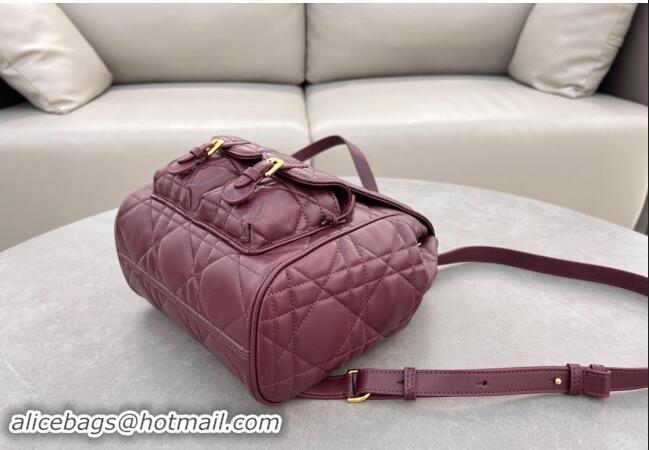 Popular Style Dior Medium Dior Caro Backpack Bag in Macrocannage Lambskin D1002 Dark Burgundy 2024