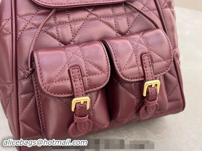 Popular Style Dior Medium Dior Caro Backpack Bag in Macrocannage Lambskin D1002 Dark Burgundy 2024