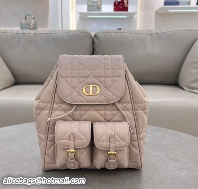 Good Quality Dior Medium Dior Caro Backpack Bag in Macrocannage Lambskin D1002 Nude Pink 2024