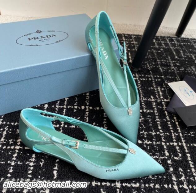 Good Quality Prada Satin cut-out ballerinas flats Lake Blue 115096