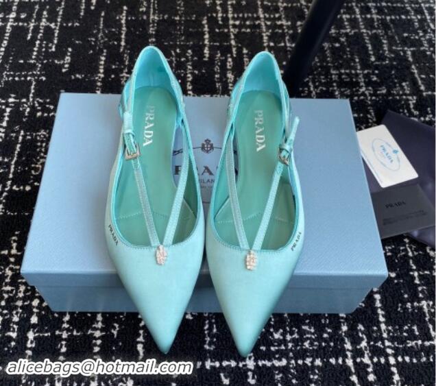 Good Quality Prada Satin cut-out ballerinas flats Lake Blue 115096