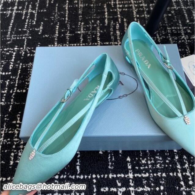 Good Quality Prada Satin cut-out ballerinas flats Lake Blue 115096