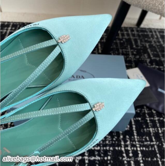 Good Quality Prada Satin cut-out ballerinas flats Lake Blue 115096