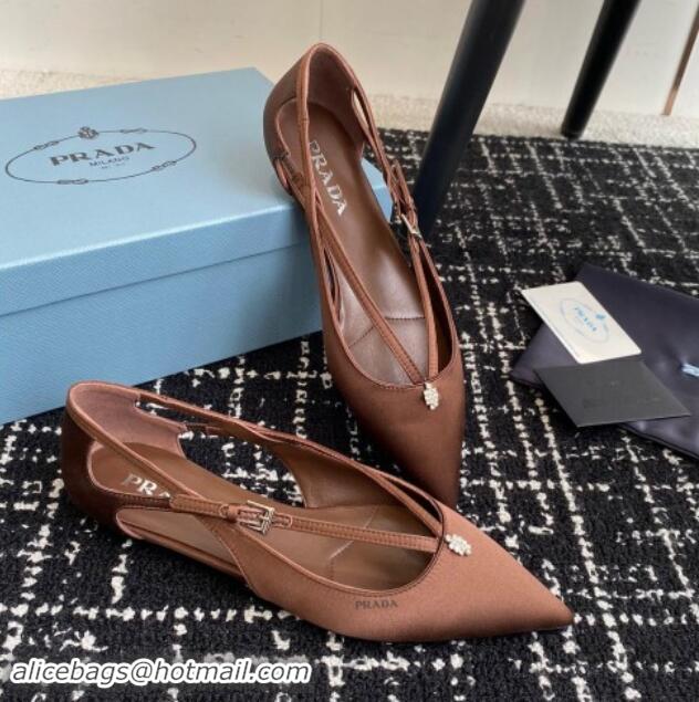 Generous Prada Satin cut-out ballerinas flats Coffee Brown 115100