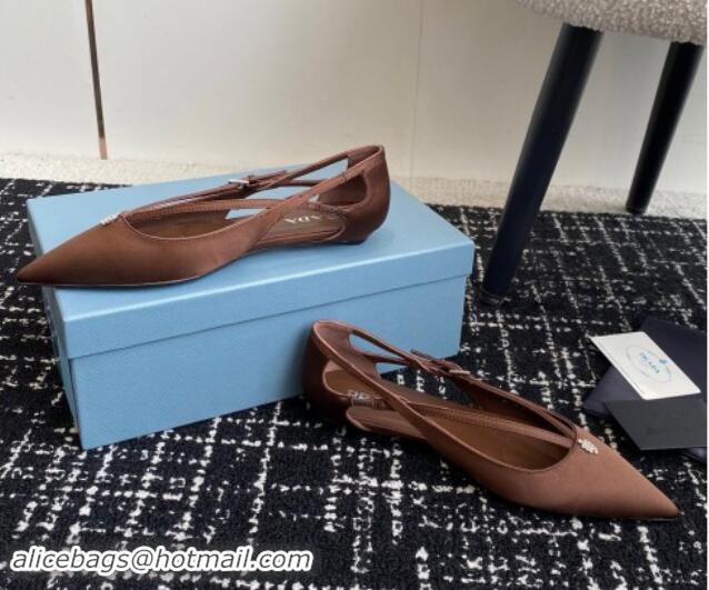 Generous Prada Satin cut-out ballerinas flats Coffee Brown 115100