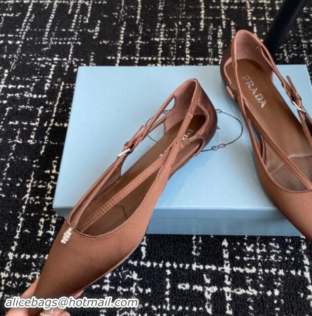 Generous Prada Satin cut-out ballerinas flats Coffee Brown 115100