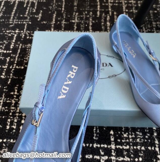 Buy Luxury Prada Satin cut-out ballerinas flats Light Blue 115102