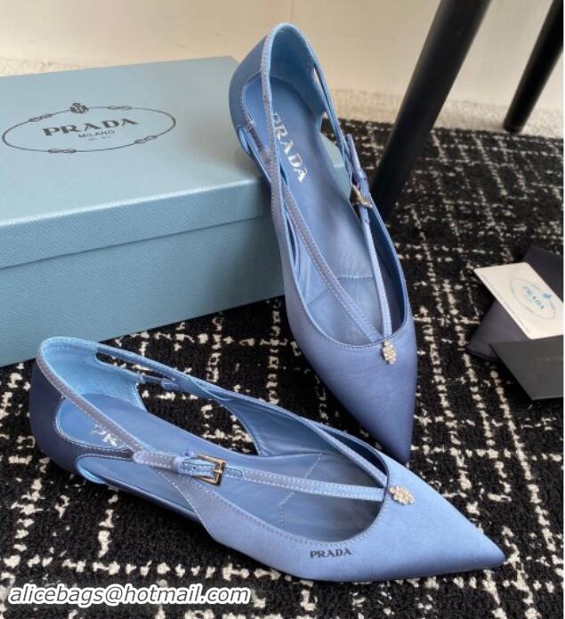 Buy Luxury Prada Satin cut-out ballerinas flats Light Blue 115102