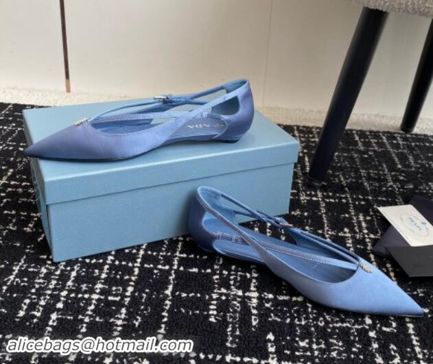 Buy Luxury Prada Satin cut-out ballerinas flats Light Blue 115102