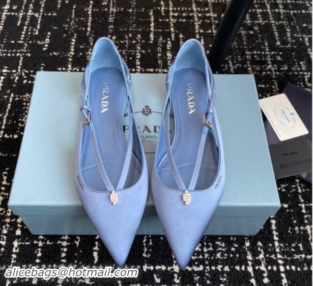 Buy Luxury Prada Satin cut-out ballerinas flats Light Blue 115102