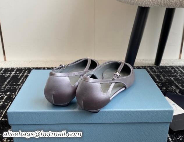 Top Design Prada Satin cut-out ballerinas flats Grey 115109