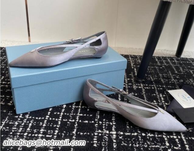 Top Design Prada Satin cut-out ballerinas flats Grey 115109