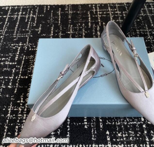 Top Design Prada Satin cut-out ballerinas flats Grey 115109