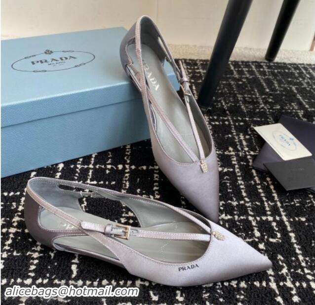 Top Design Prada Satin cut-out ballerinas flats Grey 115109