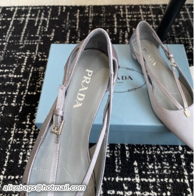 Top Design Prada Satin cut-out ballerinas flats Grey 115109