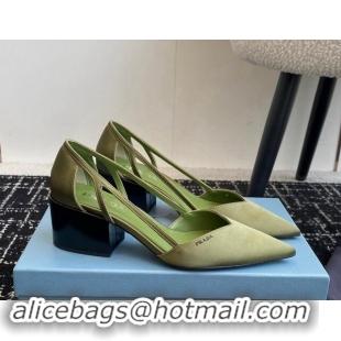 Charming Prada Satin cut-out pumps 6.5cm Green 115112