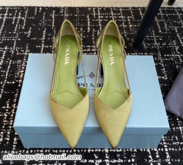 Charming Prada Satin cut-out pumps 6.5cm Green 115112