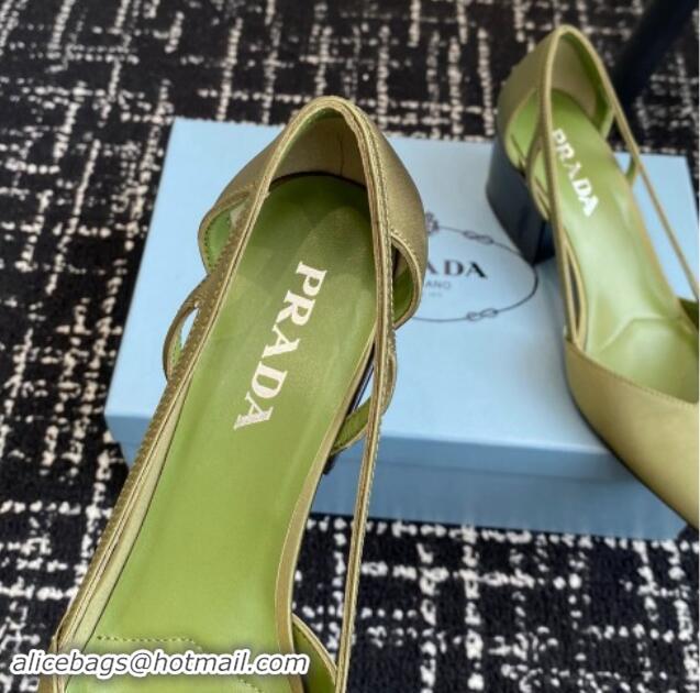 Charming Prada Satin cut-out pumps 6.5cm Green 115112