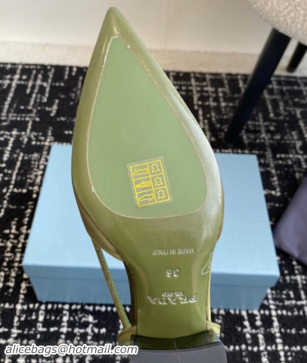 Charming Prada Satin cut-out pumps 6.5cm Green 115112