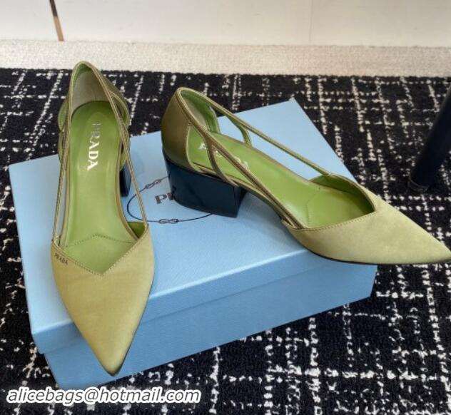 Charming Prada Satin cut-out pumps 6.5cm Green 115112