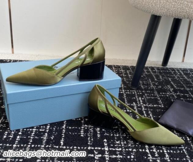 Charming Prada Satin cut-out pumps 6.5cm Green 115112