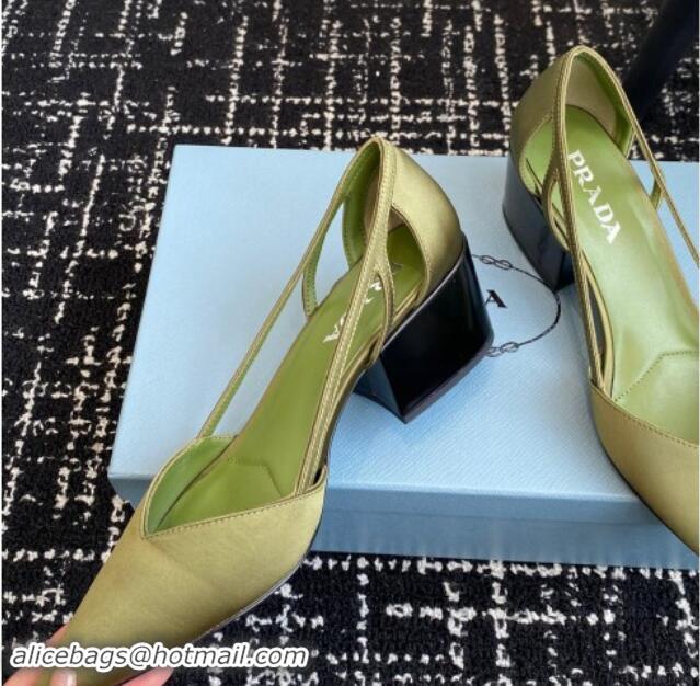 Charming Prada Satin cut-out pumps 6.5cm Green 115112