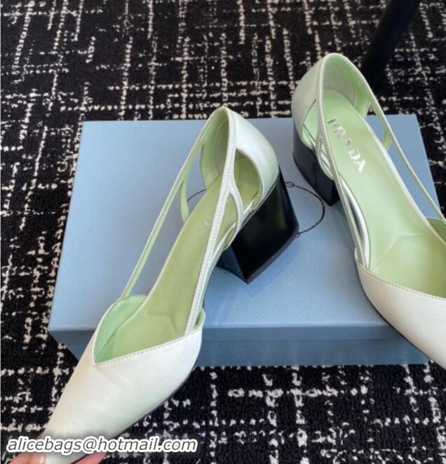 Unique Discount Prada Satin cut-out pumps 6.5cm Light Green 115114