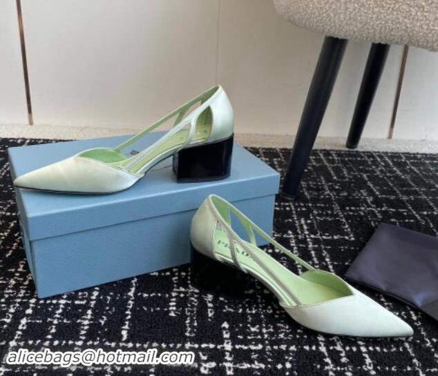 Unique Discount Prada Satin cut-out pumps 6.5cm Light Green 115114