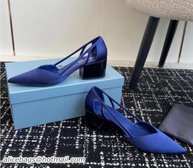 Duplicate Prada Satin cut-out pumps 6.5cm Royal Blue 115116