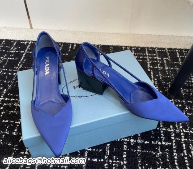 Duplicate Prada Satin cut-out pumps 6.5cm Royal Blue 115116