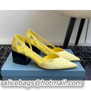 Buy New Cheap Prada Satin cut-out pumps 6.5cm Yellow 115117