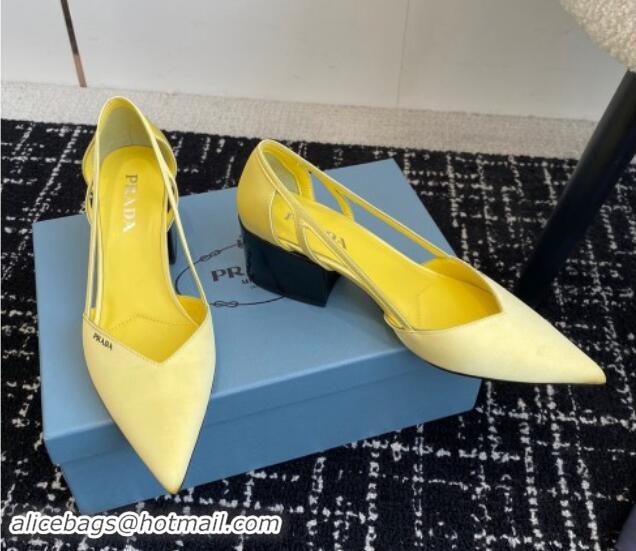 Buy New Cheap Prada Satin cut-out pumps 6.5cm Yellow 115117