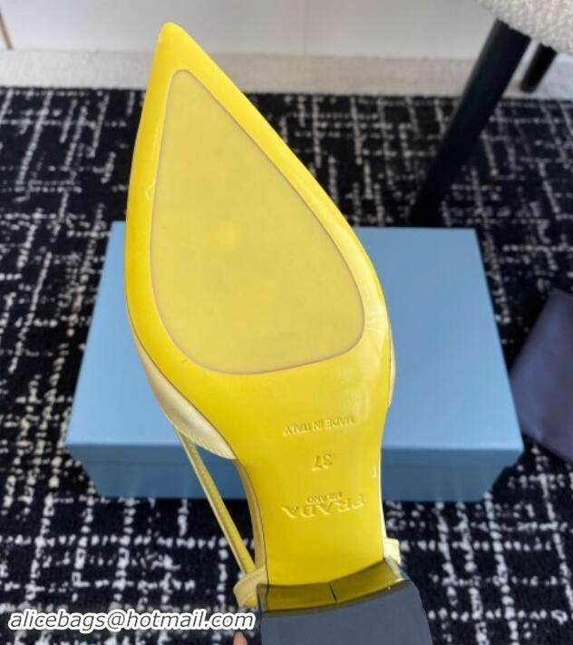 Buy New Cheap Prada Satin cut-out pumps 6.5cm Yellow 115117