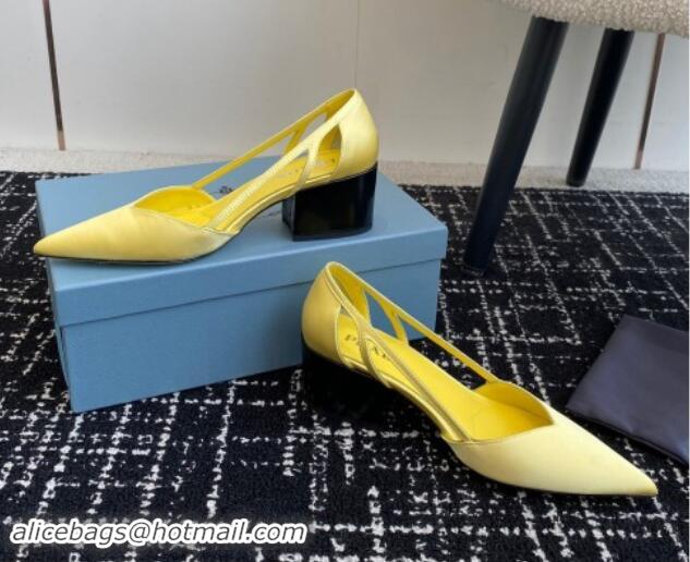 Buy New Cheap Prada Satin cut-out pumps 6.5cm Yellow 115117