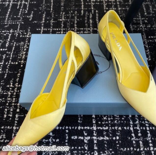 Buy New Cheap Prada Satin cut-out pumps 6.5cm Yellow 115117