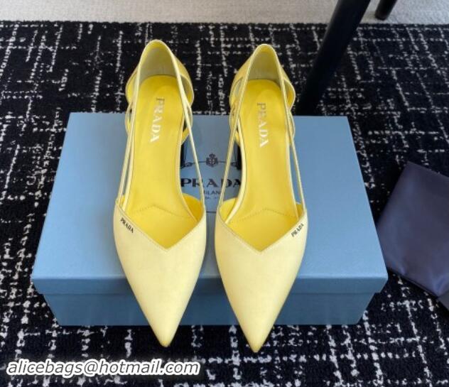 Buy New Cheap Prada Satin cut-out pumps 6.5cm Yellow 115117