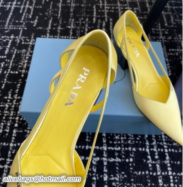 Buy New Cheap Prada Satin cut-out pumps 6.5cm Yellow 115117