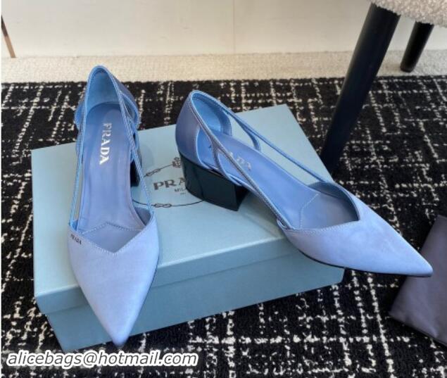 Sophisticated Prada Satin cut-out pumps 6.5cm Light Blue 115118