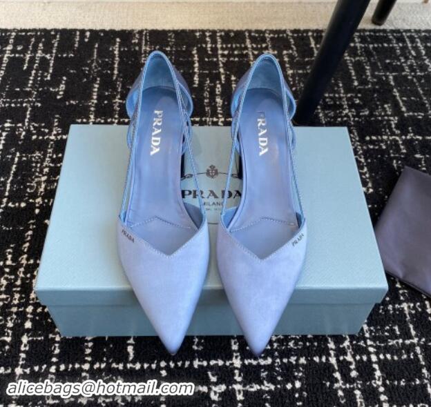 Sophisticated Prada Satin cut-out pumps 6.5cm Light Blue 115118