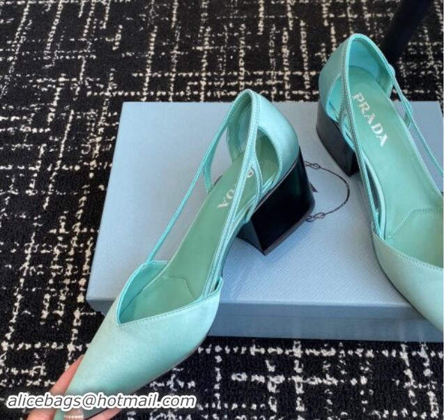 Buy Discount Prada Satin cut-out pumps 6.5cm Lake Blue 115120