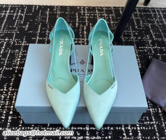 Buy Discount Prada Satin cut-out pumps 6.5cm Lake Blue 115120