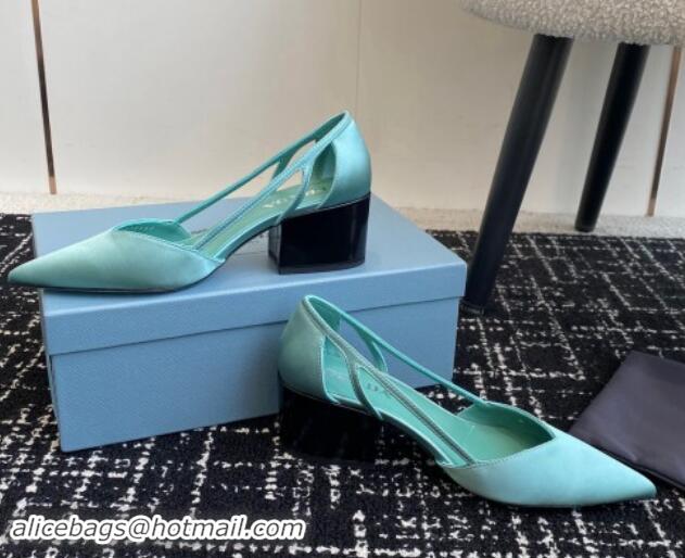 Buy Discount Prada Satin cut-out pumps 6.5cm Lake Blue 115120