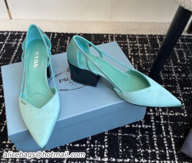 Buy Discount Prada Satin cut-out pumps 6.5cm Lake Blue 115120