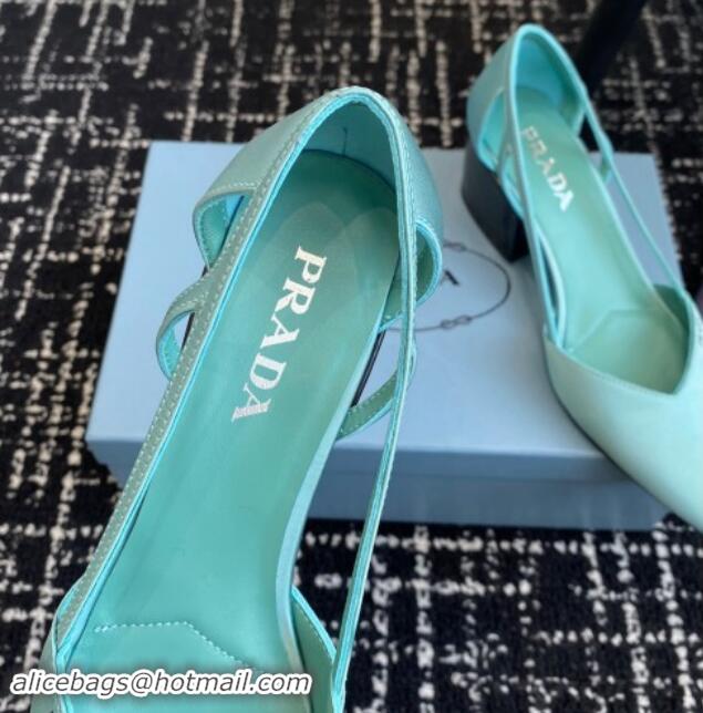 Buy Discount Prada Satin cut-out pumps 6.5cm Lake Blue 115120