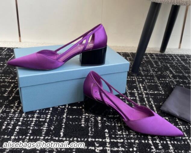 Good Quality Prada Satin cut-out pumps 6.5cm Purple 115121