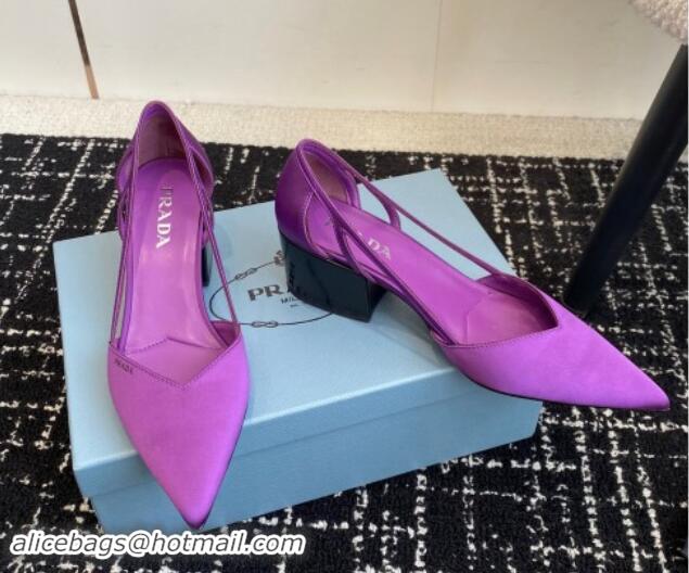 Good Quality Prada Satin cut-out pumps 6.5cm Purple 115121