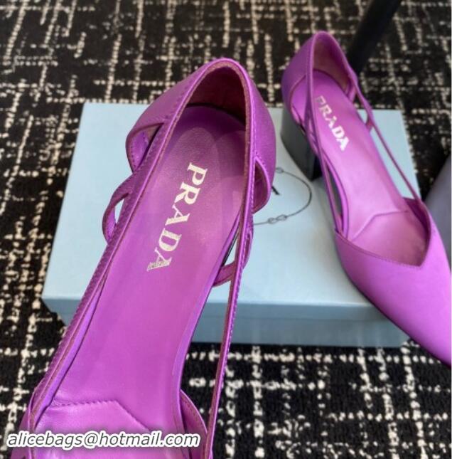 Good Quality Prada Satin cut-out pumps 6.5cm Purple 115121