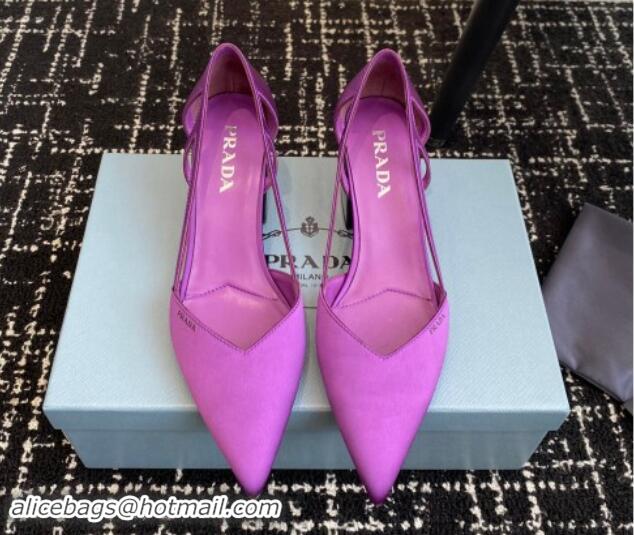 Good Quality Prada Satin cut-out pumps 6.5cm Purple 115121