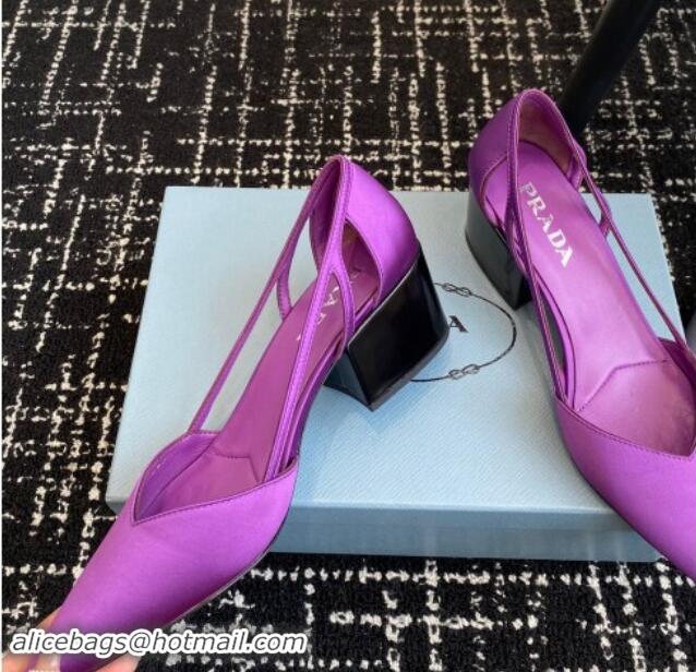 Good Quality Prada Satin cut-out pumps 6.5cm Purple 115121